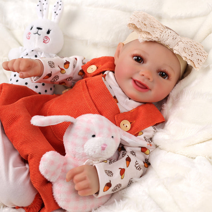 Babeside Sunny 17'' Reborn Baby Doll Brown Eyes Awake Smiling Girl Adorable - Orange Style