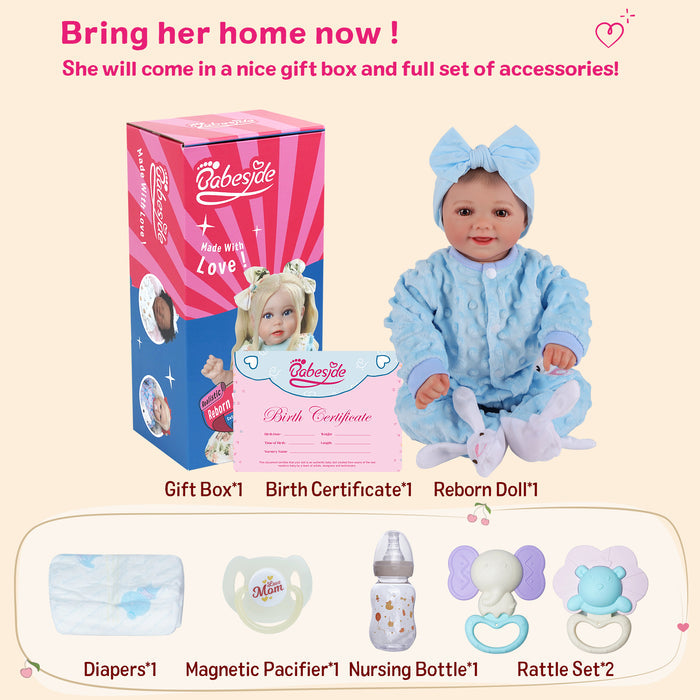 Babeside Sunny 17'' Reborn Baby Doll Girl Soft And Lovely Blueberry Blue