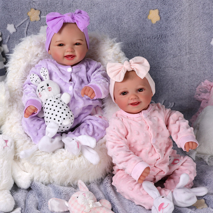Babeside Sunny & Mia 17" Realistic Reborn Baby Dolls Girl Smiling Twins Adorable