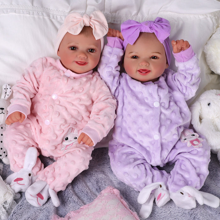 Babeside Sunny & Mia 17" Realistic Reborn Baby Dolls Girl Smiling Twins Adorable