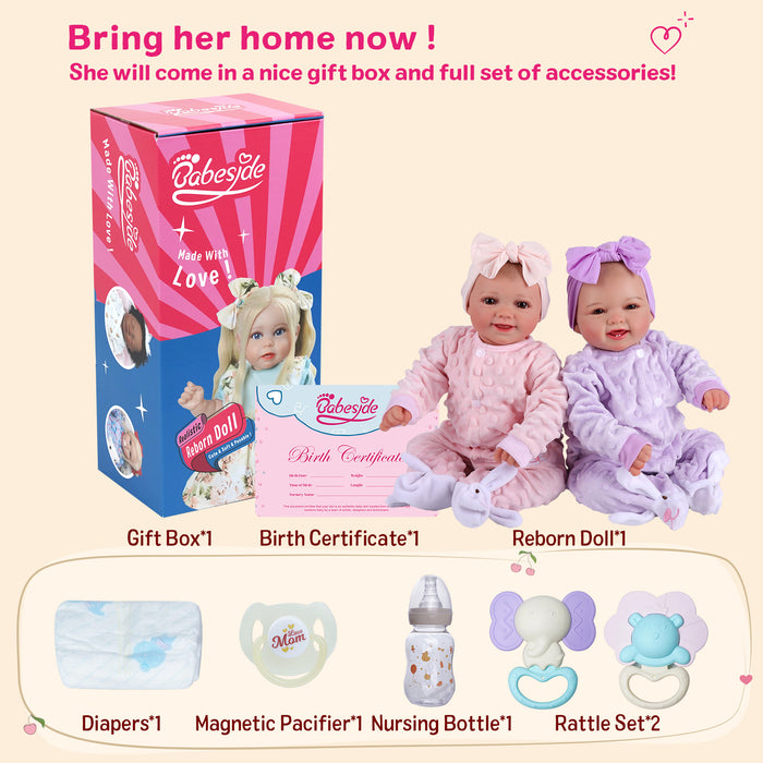 Babeside Sunny & Mia 17" Realistic Reborn Baby Dolls Girl Smiling Twins Adorable