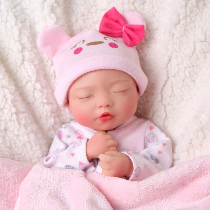 Babeside Suzy 12" Full Silicone Reborn Baby Girl Lifelike Sleeping Lovely Hearts Sweet Pink