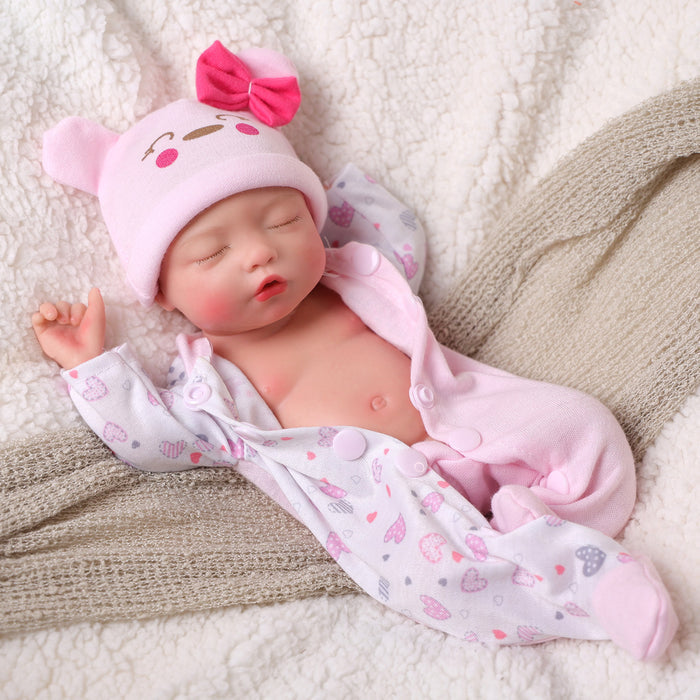 Babeside Suzy 12" Full Silicone Reborn Baby Girl Lifelike Sleeping Lovely Hearts Sweet Pink