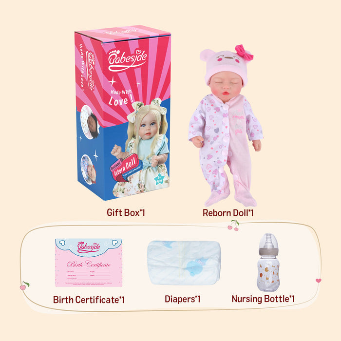 Babeside Suzy 12" Full Silicone Reborn Baby Girl Lifelike Sleeping Lovely Hearts Sweet Pink