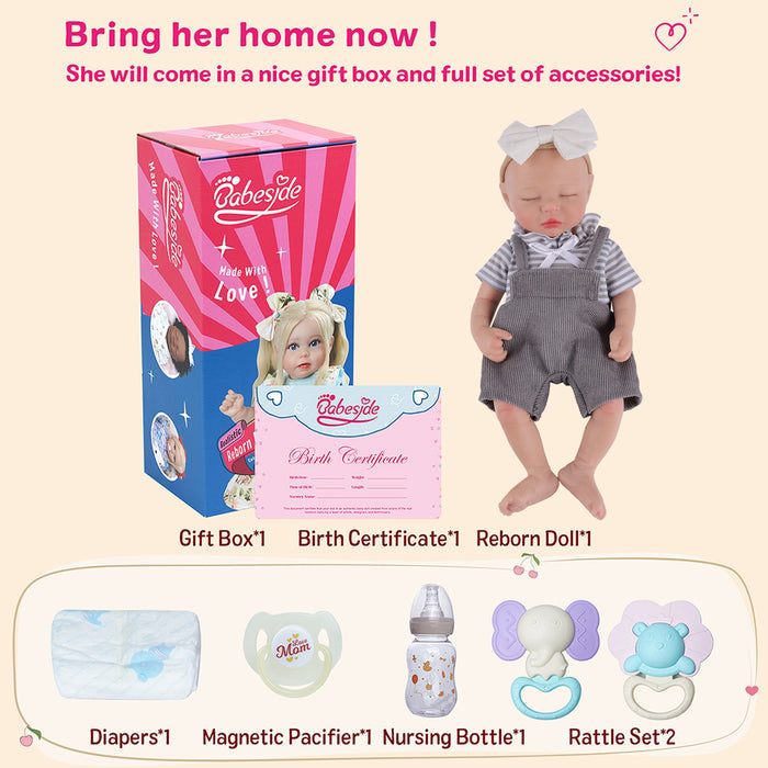 Babeside Tara 12" Full Silicone Reborn Baby Girl Lifelike Sleeping Lovely Grey Sweet