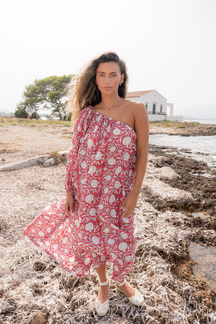Block Print One Shoulder Dress