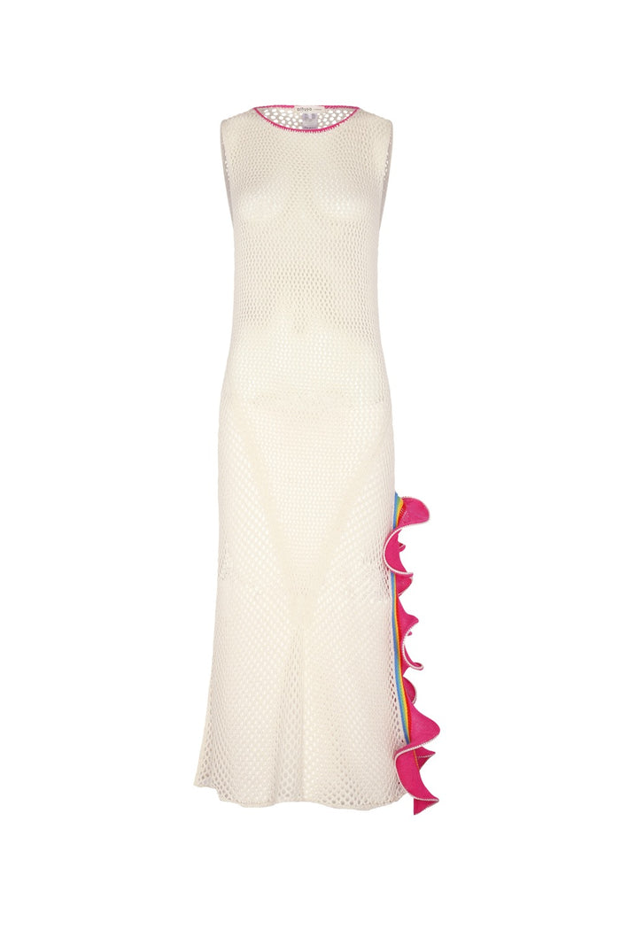 Crochet Ruffle Slit Dress
