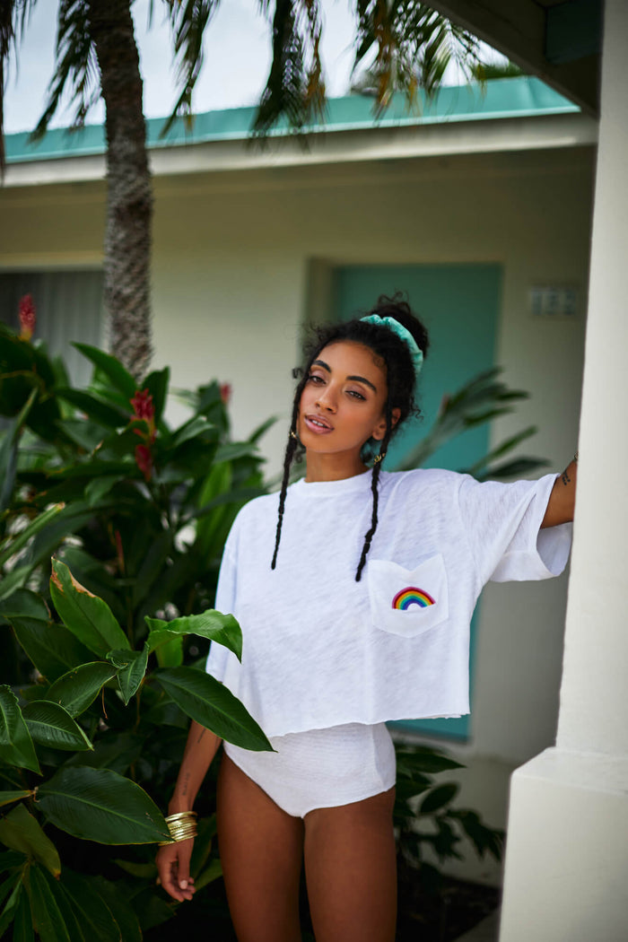 Embroidered Rainbow Crop Top