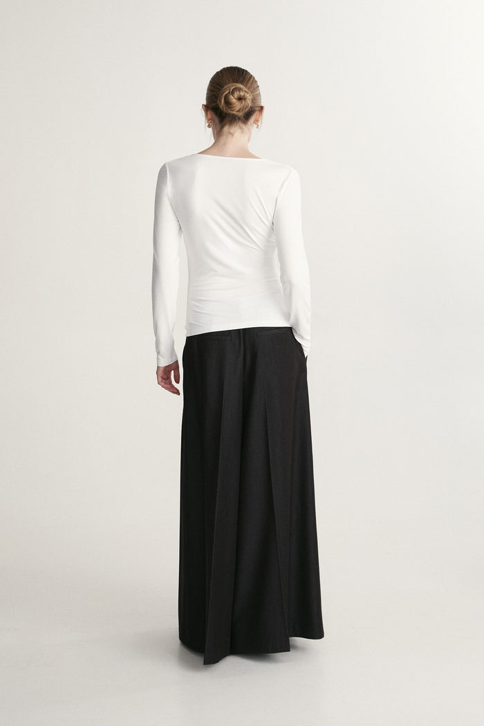 Fitted mock neck jersey top with shirring
