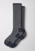 Two Woolx Mens Extreme Over The Calf Socks in Navy Carbon are laid flat, slightly overlapping, on a white background.