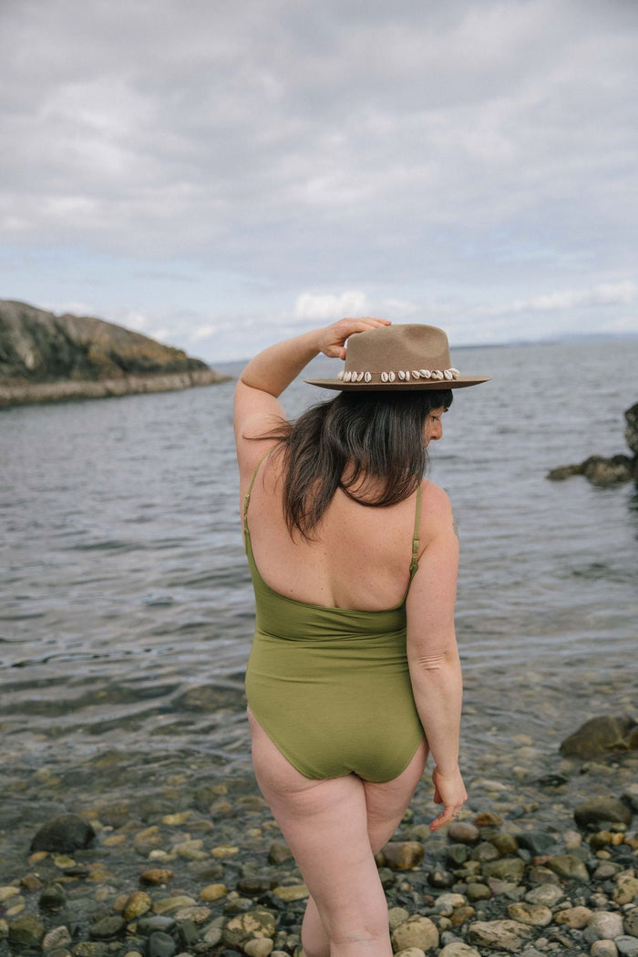 Swimsuit | Norah is wearing size Medium, height is 5.6"