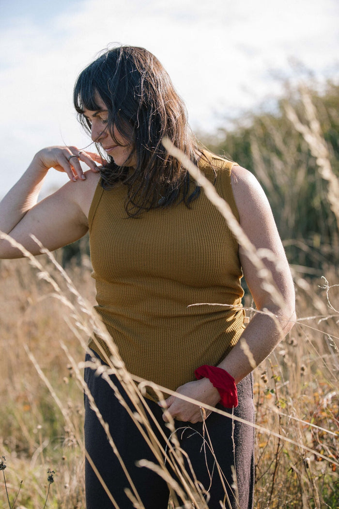 Waffle Tank | Norah is wearing size Medium, height 5.6"