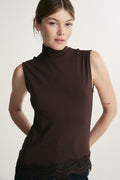 Mock neck top with lace at bottom