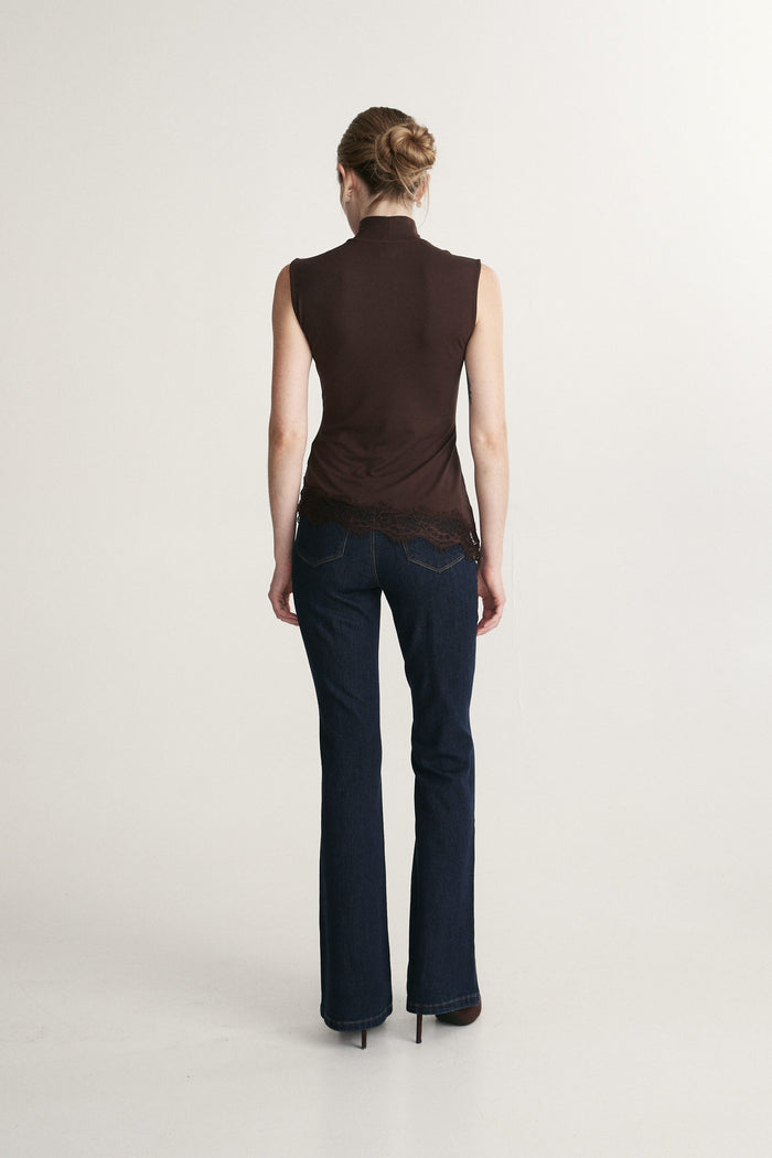 Mock neck top with lace at bottom