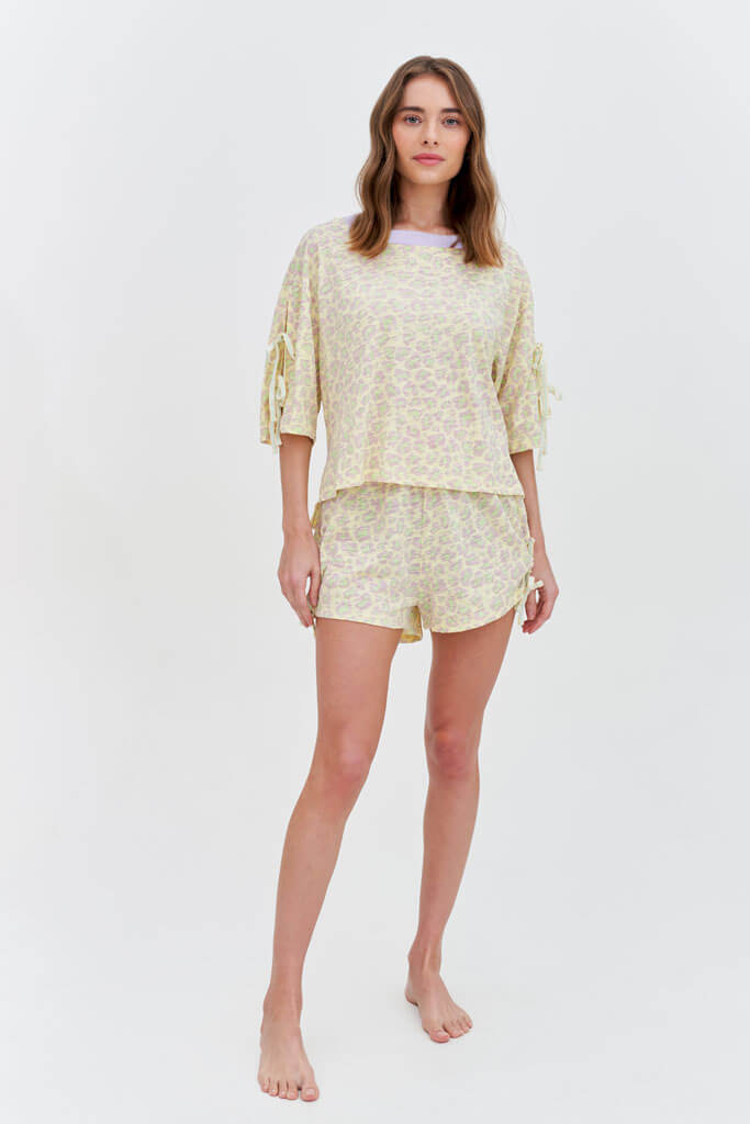 Pastel Cheetah Tie-Up Cropped Top