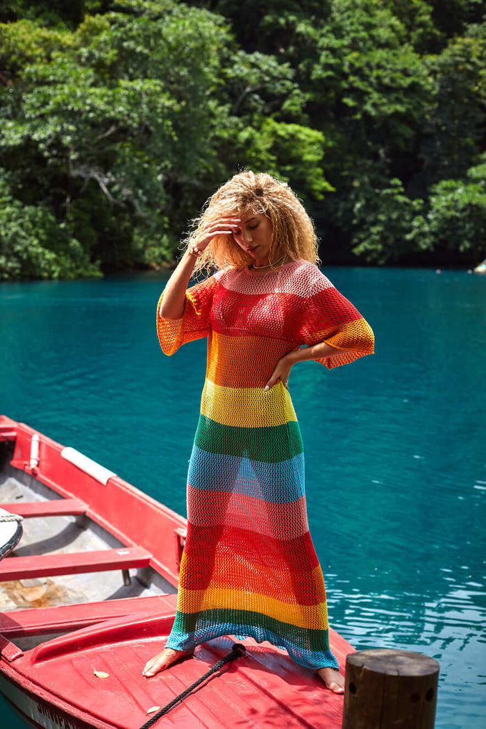 Rainbow Crochet Maxi Dress