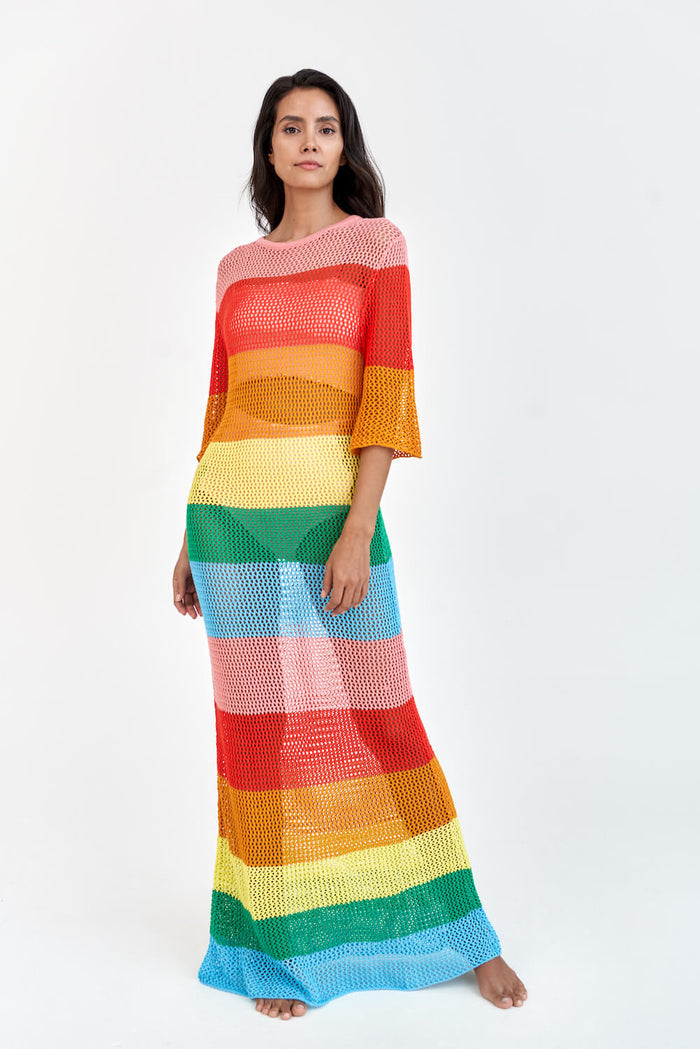 Rainbow Crochet Maxi Dress