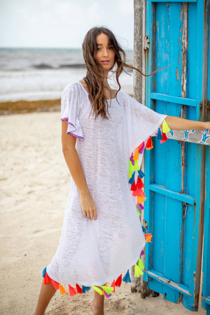 Rainbow Tassel Slit Dress