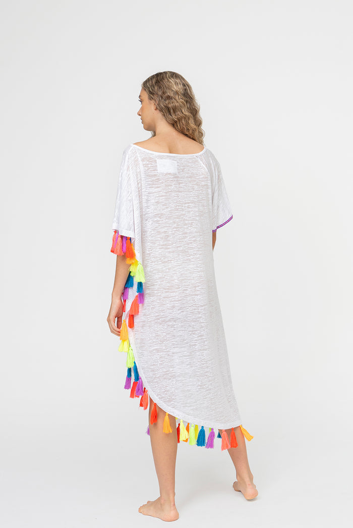 Rainbow Tassel Slit Dress