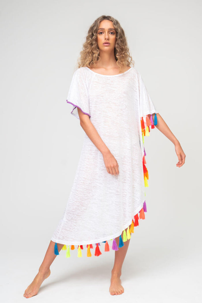 Rainbow Tassel Slit Dress