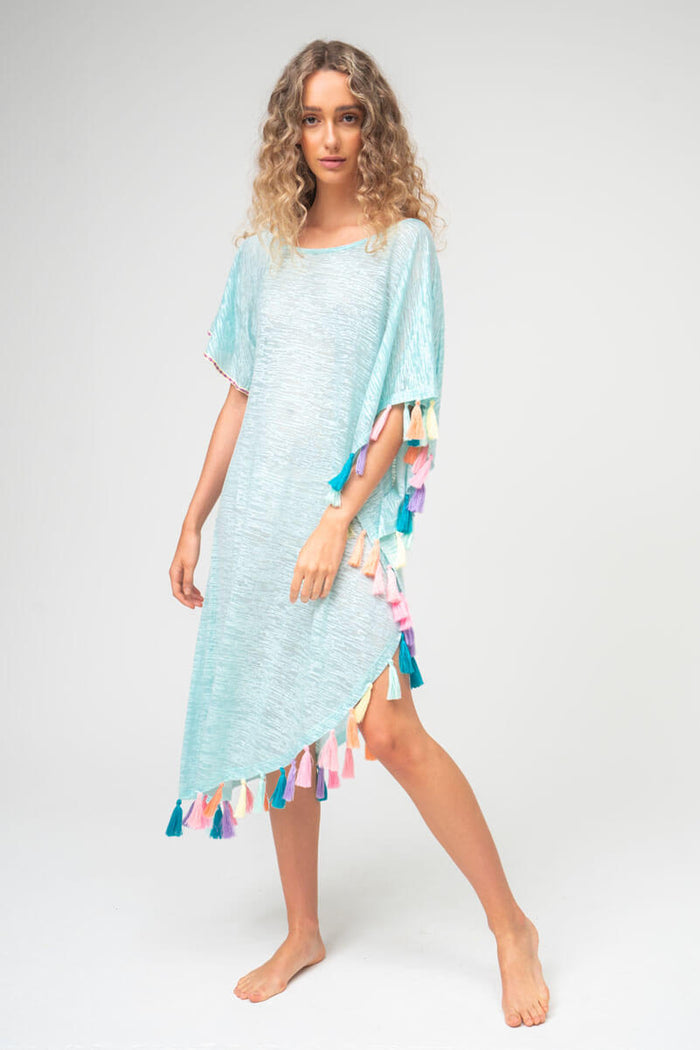 Rainbow Tassel Slit Dress