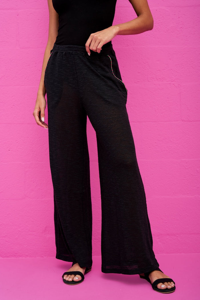 Slub Knit Wide Leg Pants
