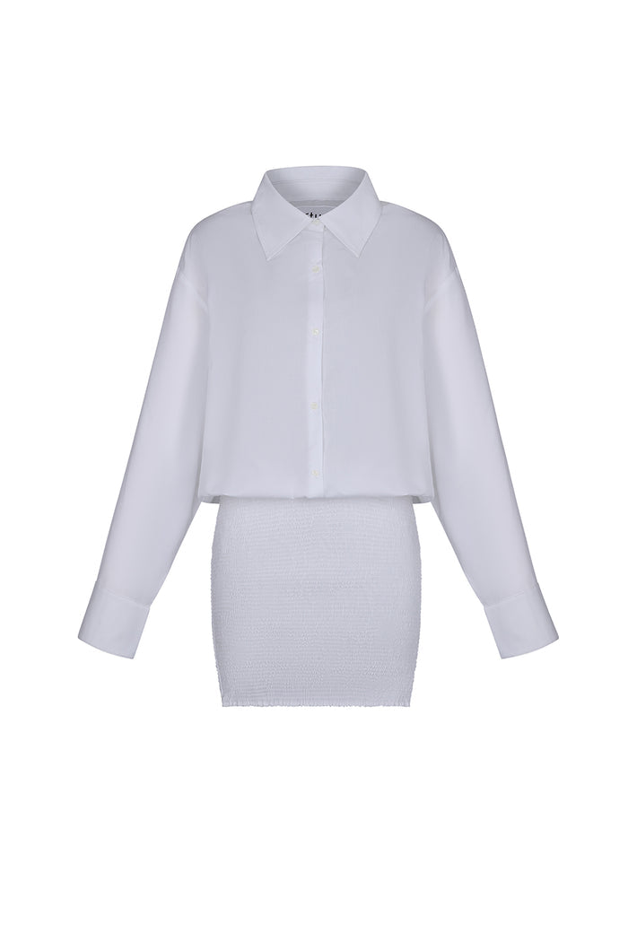 Smocked Button Down Shirtdress