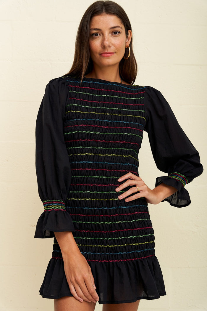 Smocked Long Sleeve Mini Dress