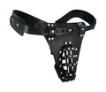 The Safety Net Leather Male Chastity Belt with Anal Plug Harness