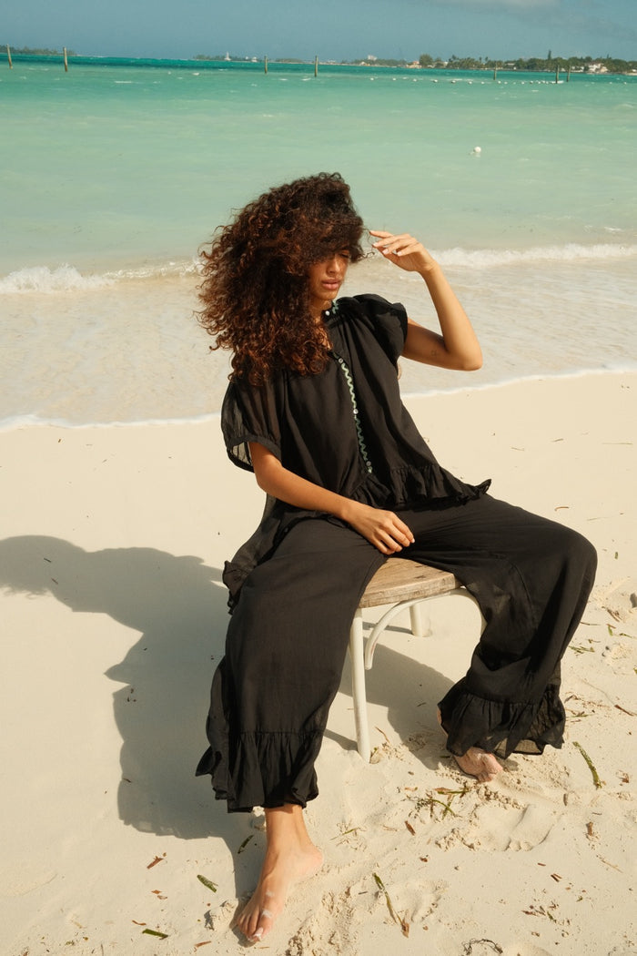 Zigzag Beaded Button Down Top